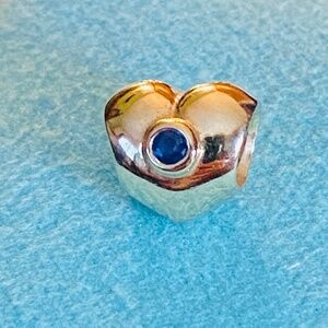 Rare Retired Authentic Pandora 14K ALE Gold Puffed Heart Charm Sapphire - 75029